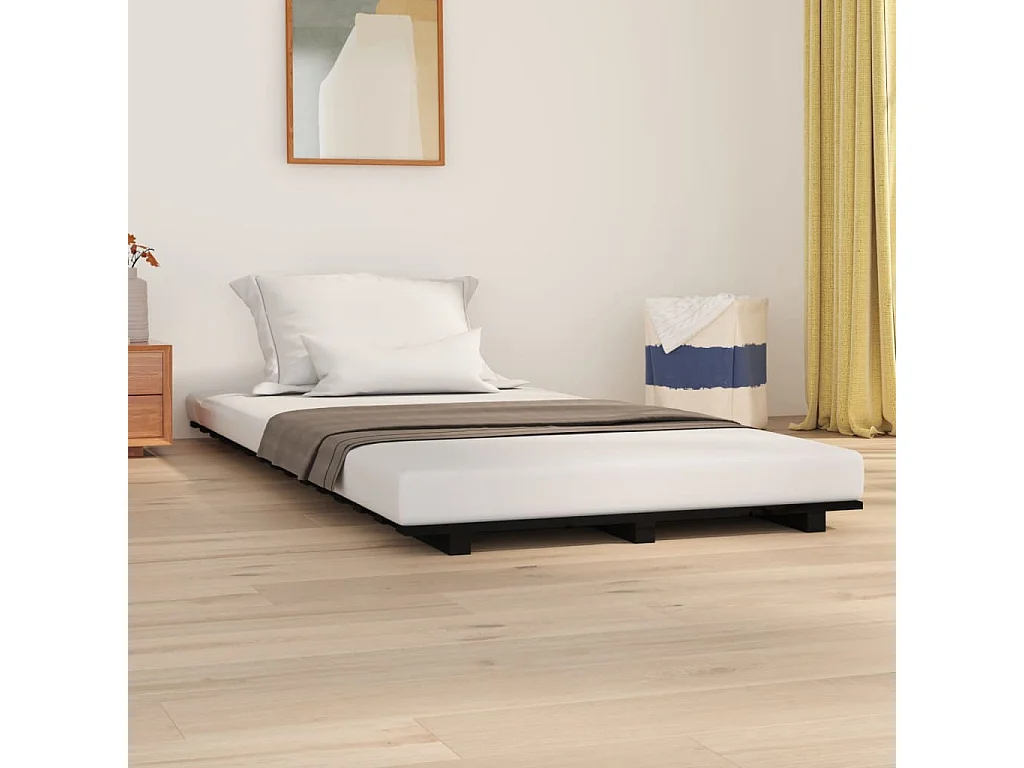 Cama 100x200 cm madeira de pinho maciça preto PT224454