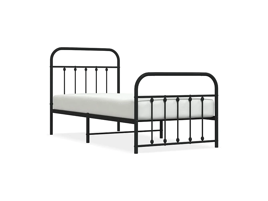 Cama 90x200 cm con cabecero y estribo metal negro ES96621
