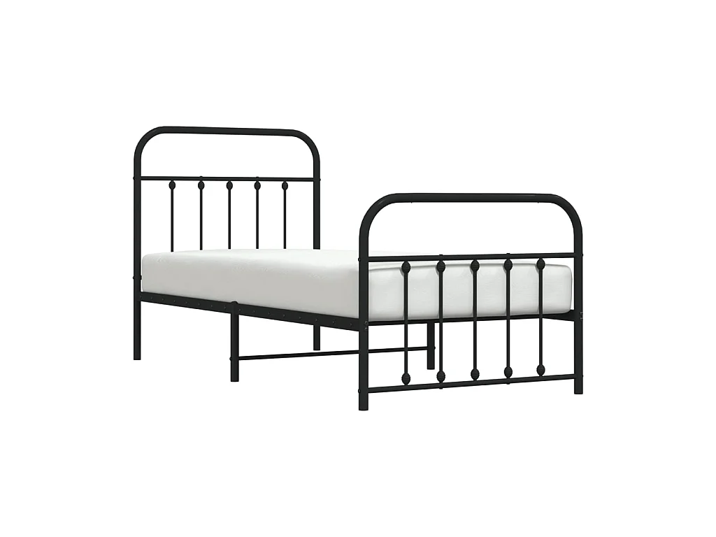 Cama 90x200 cm con cabecero y estribo metal negro ES96621