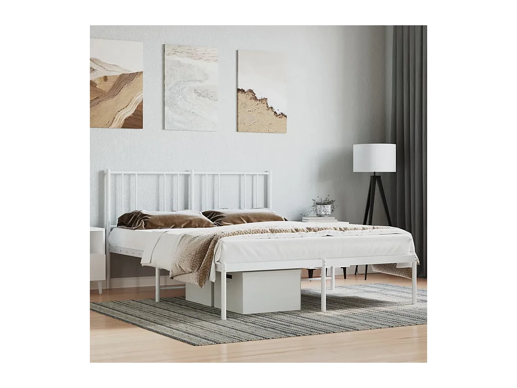 Cama 120x190 cm de metal con cabecero blanca ES90414