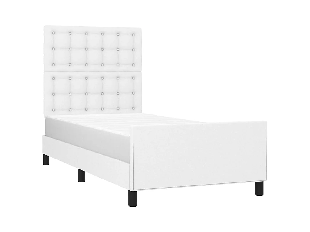 Cama 90x200 cm con cabecero cuero sintético blanco ES94043