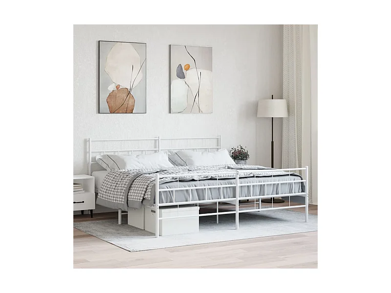 Lit-200x200 cm métal avec tête de lit/pied de lit blanc EGGB55849