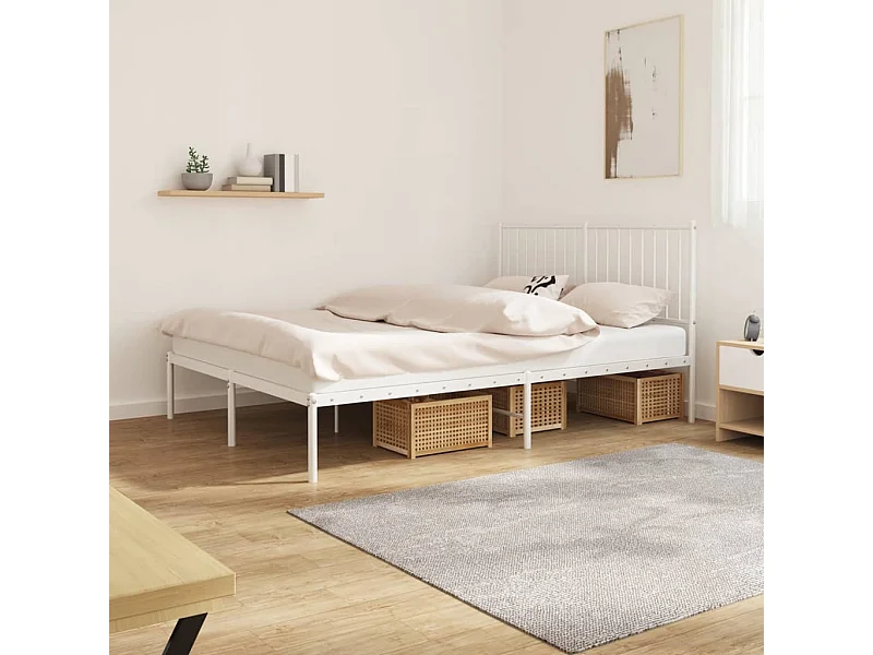Cama 140x200 cm con cabecero metal blanca ES13964