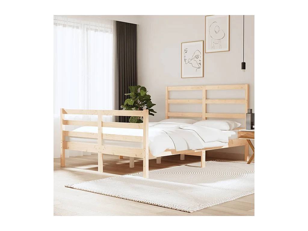 Lit-135x190 cm bois de pin massif double EGGB92019