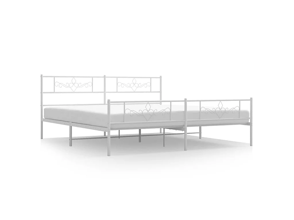 Lit-183x213 cm métal avec tête de lit/pied de lit blanc EGGB62374