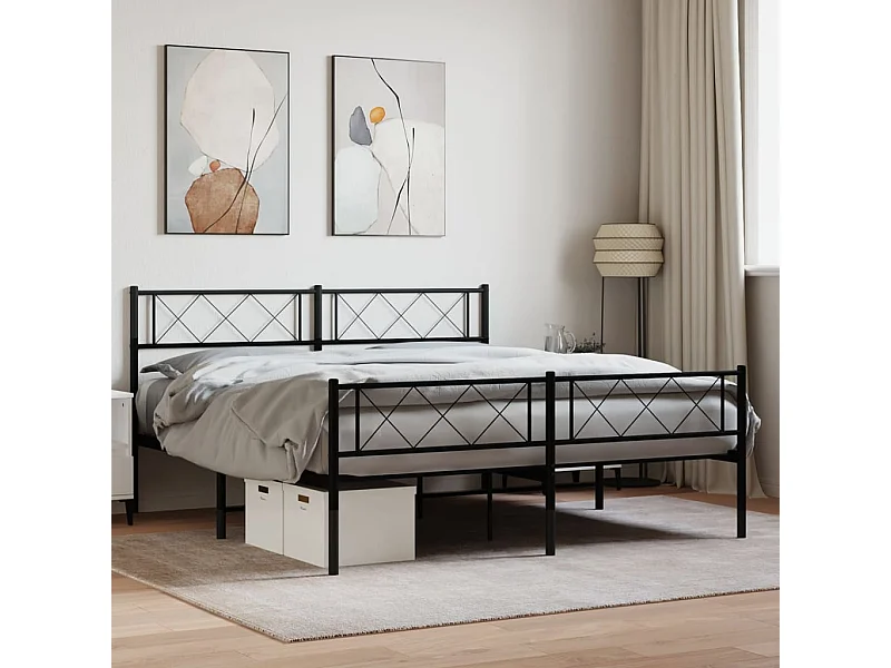 Lit-160x200 cm métal avec tête de lit/pied de lit noir EGGB64504