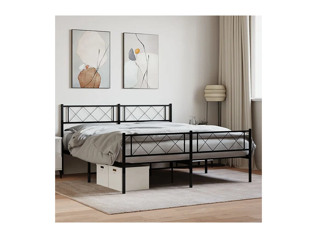 Lit-160x200 cm métal avec tête de lit/pied de lit noir EGGB64504