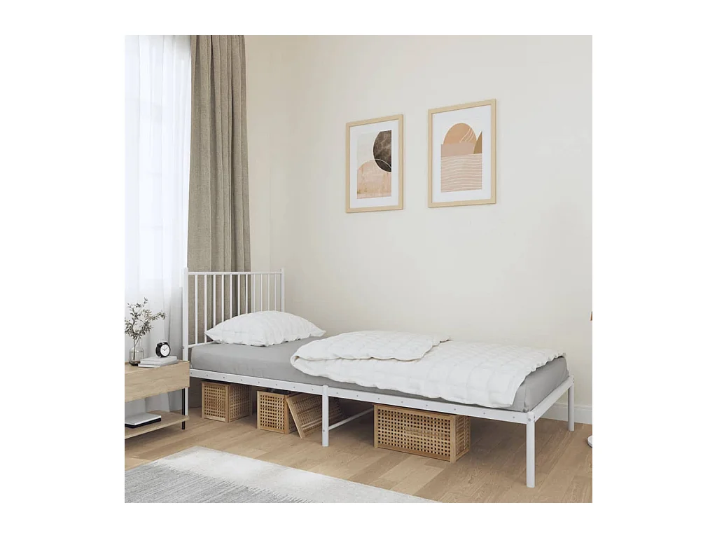 Cama 90x190 cm de metal con cabecero blanco ES78851
