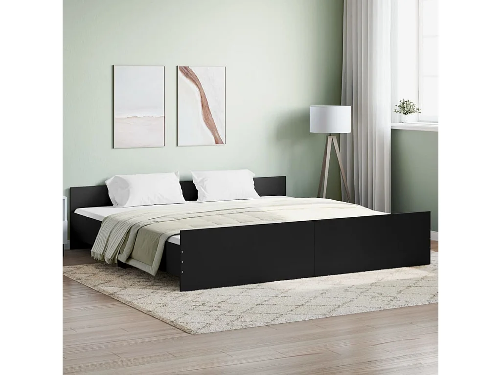 Lit-200x200 cm avec tête de lit/pied de lit noir EGGB60447