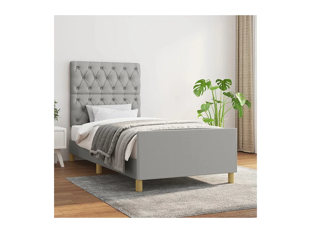 Lit-80x200 cm avec tête de lit Gris clair Tissu EGGB36242