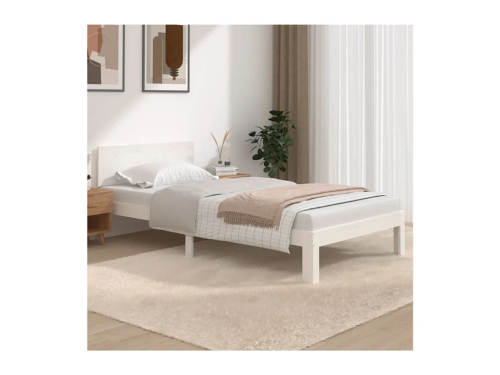 Lit-100x200 cm Blanc Bois de pin massif EGGB41679