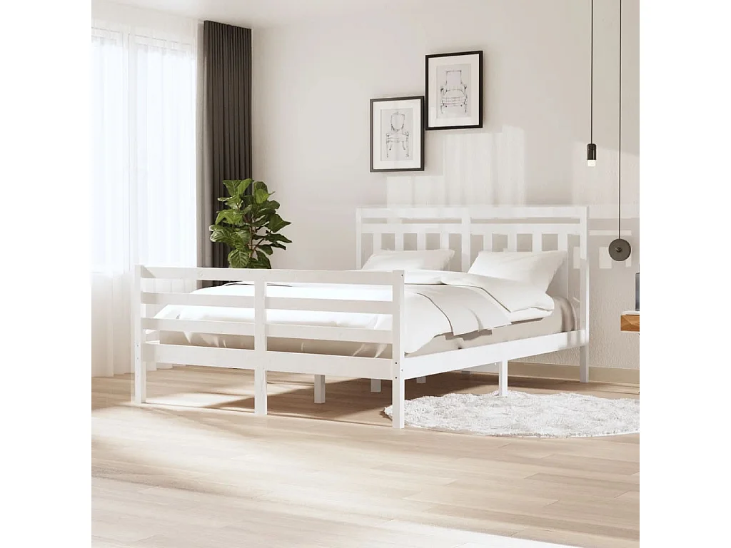 Lit-150x200 cm Blanc Bois massif Très grand EGGB86943