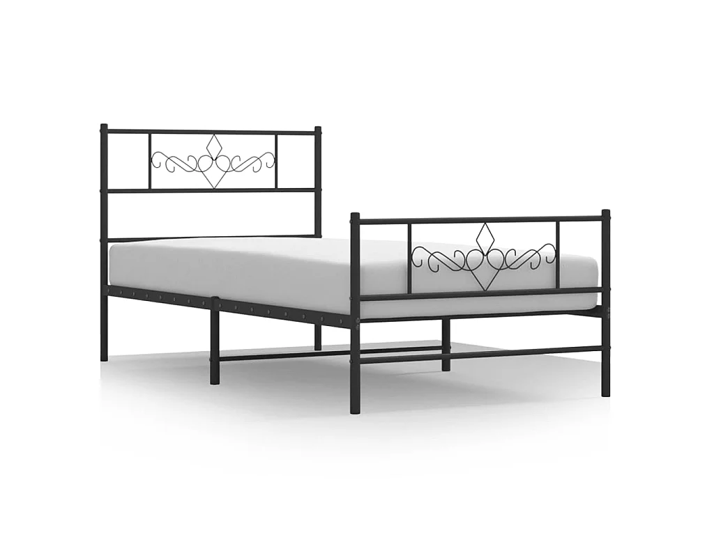 Lit-90x190 cm métal avec tête de lit/pied de lit noir EGGB44155