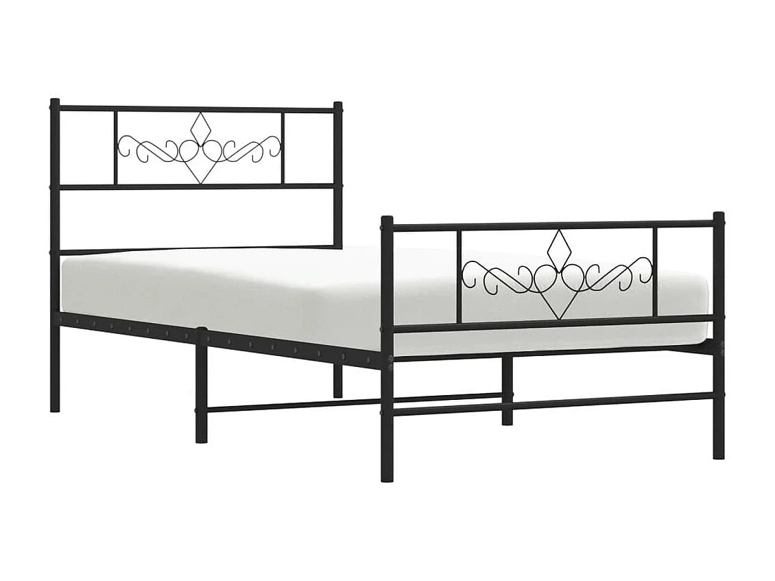 Lit-90x190 cm métal avec tête de lit/pied de lit noir EGGB44155