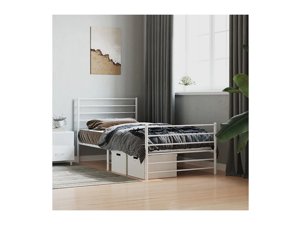 Cama 100x190 cm metal cabecero y estribo blanca ES12376