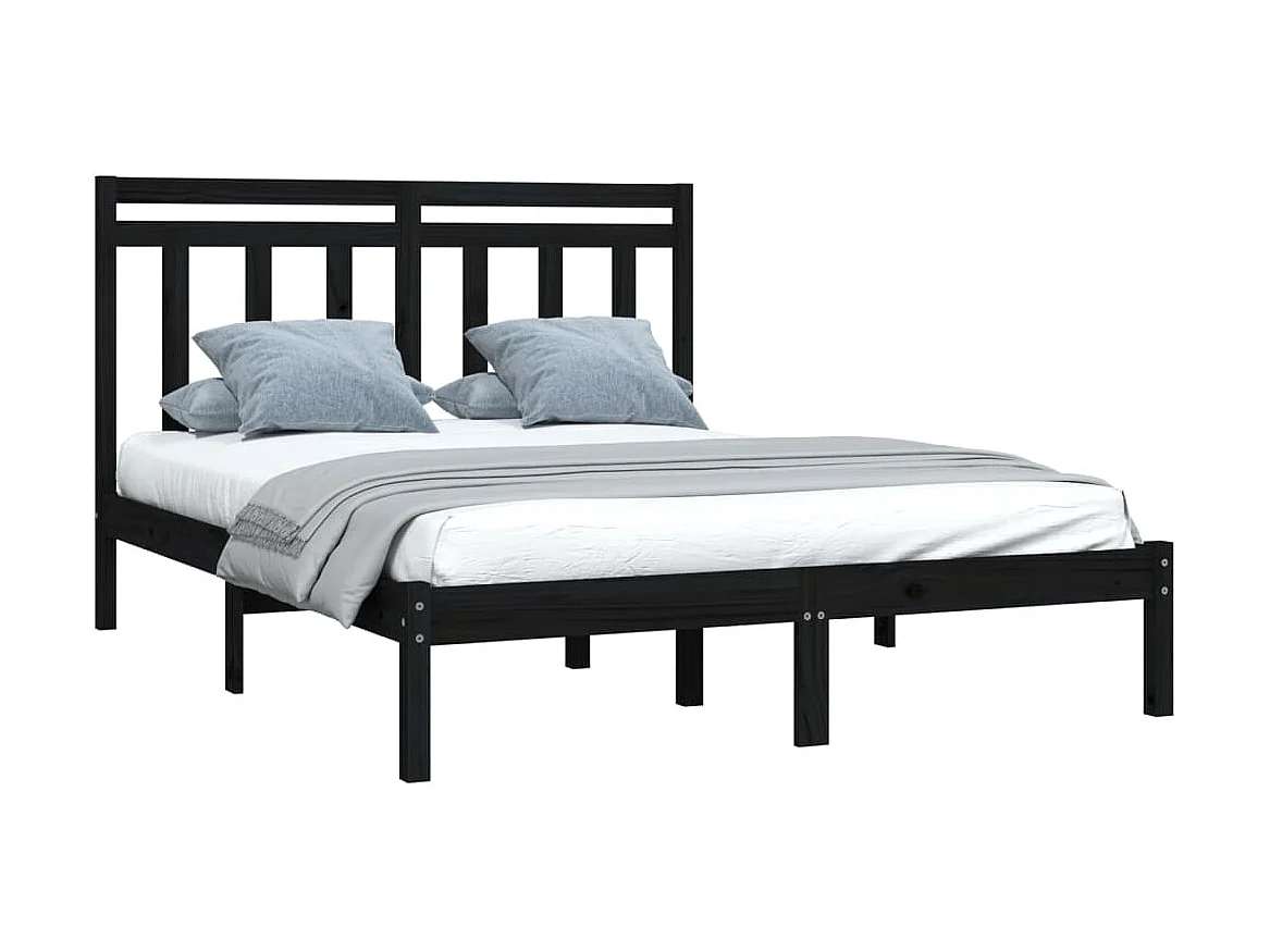 Cama 140x190 cm madeira maciça preto PT528637