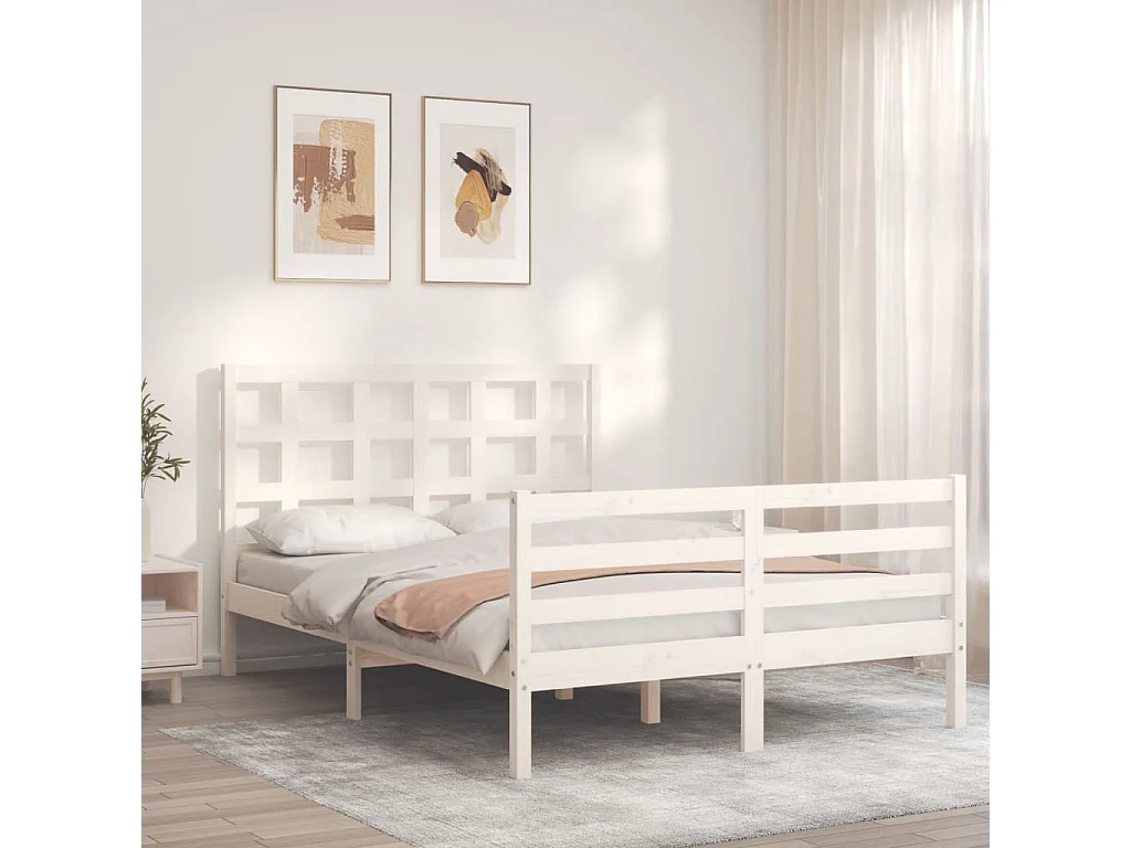 Lit-120x200 cm avec tête de lit blanc bois massif EGGB44141
