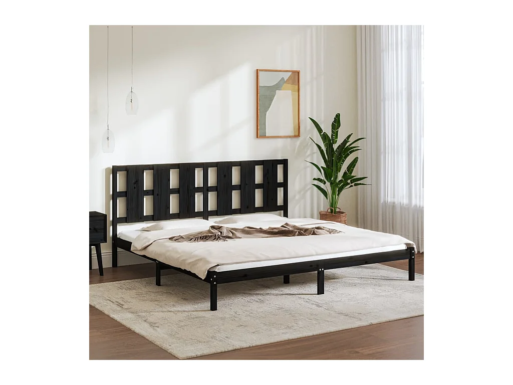 Lit-200x200 cm Noir Bois de pin massif EGGB72826