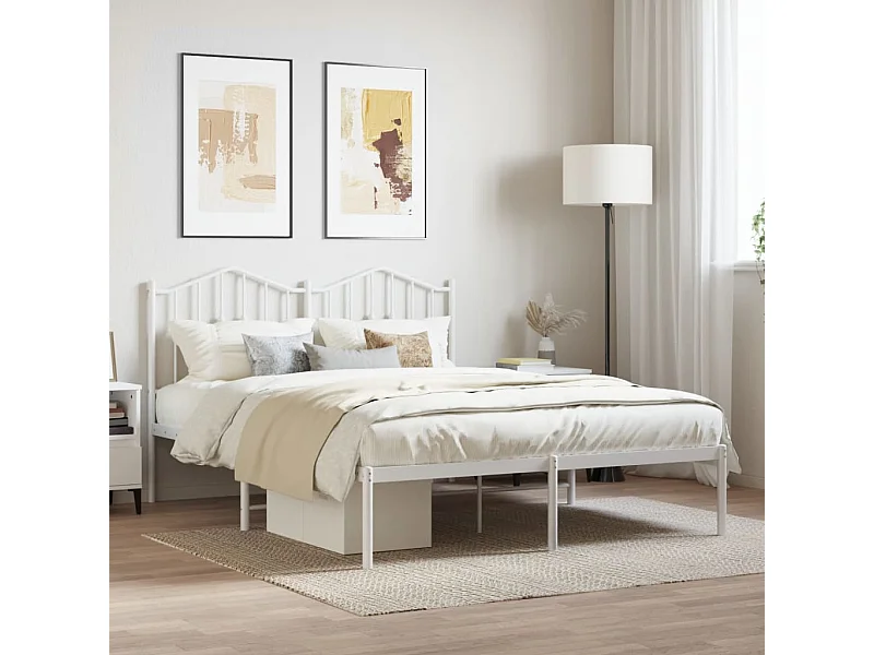 Bedframe met hoofdbord metaal wit 135x190 cm NL54753