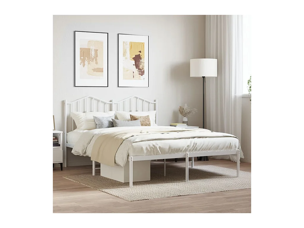 Lit-135x190 cm métal avec tête de lit blanc EGGB15947