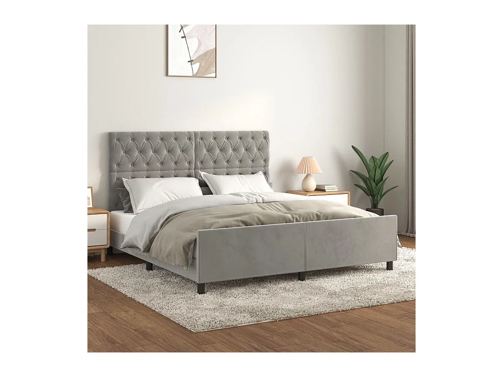 Lit-160x200 cm avec tête de lit Gris clair Velours EGGB85446