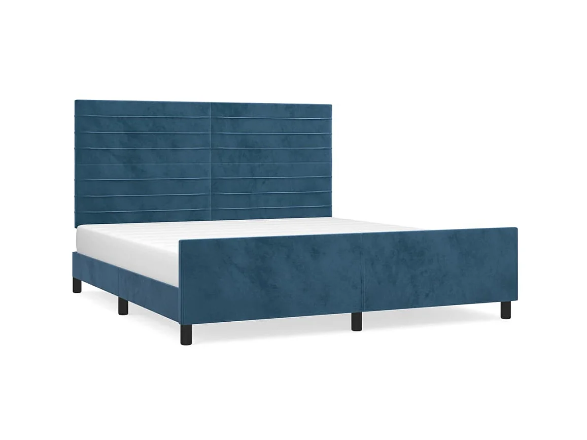 Cama 160x200 cm con cabecero terciopelo azul oscuro ES17653