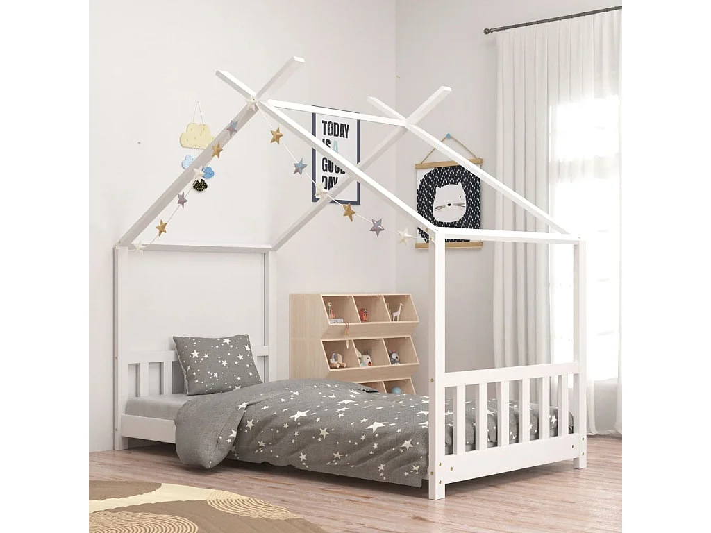 Cama 80x160 cm infantil madera maciza pino blanco ES83708