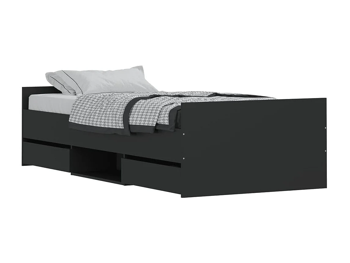 Lit-90x190 cm avec tête de lit/pied de lit noir EGGB20368