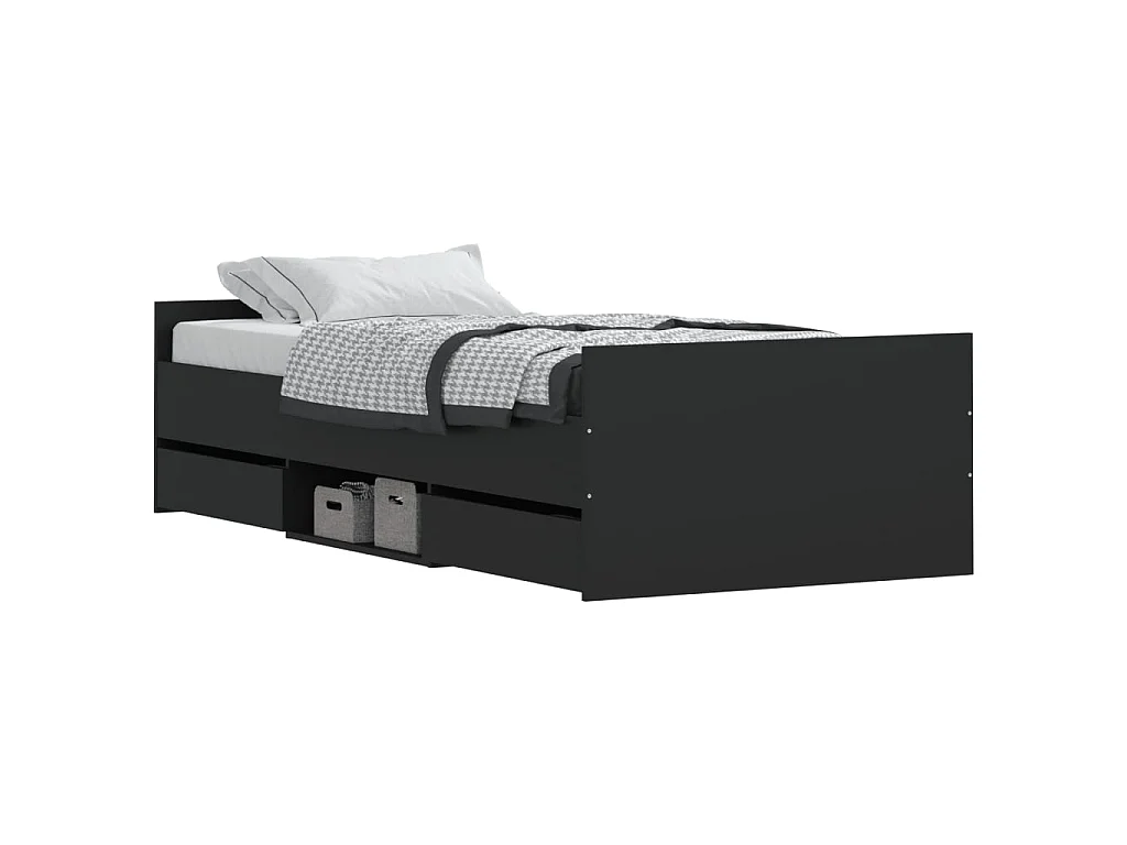 Lit-90x190 cm avec tête de lit/pied de lit noir EGGB20368