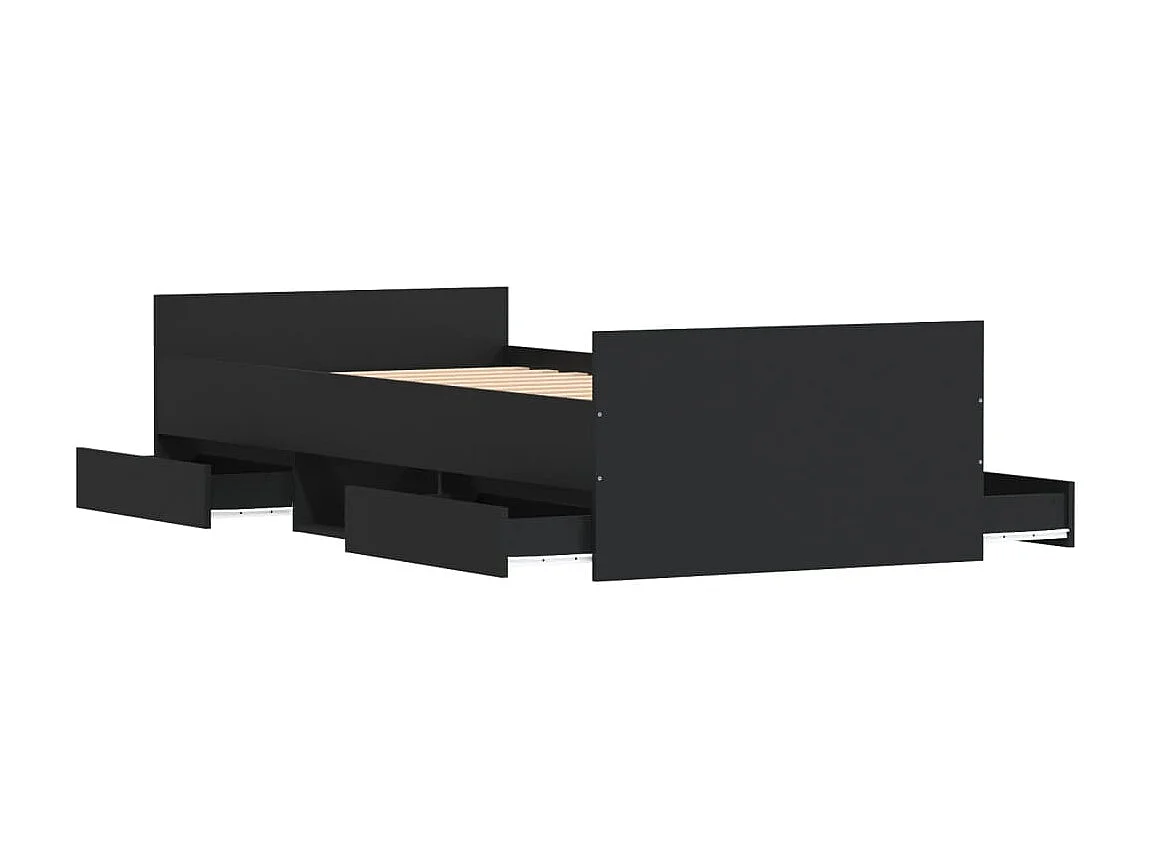 Lit-90x190 cm avec tête de lit/pied de lit noir EGGB20368