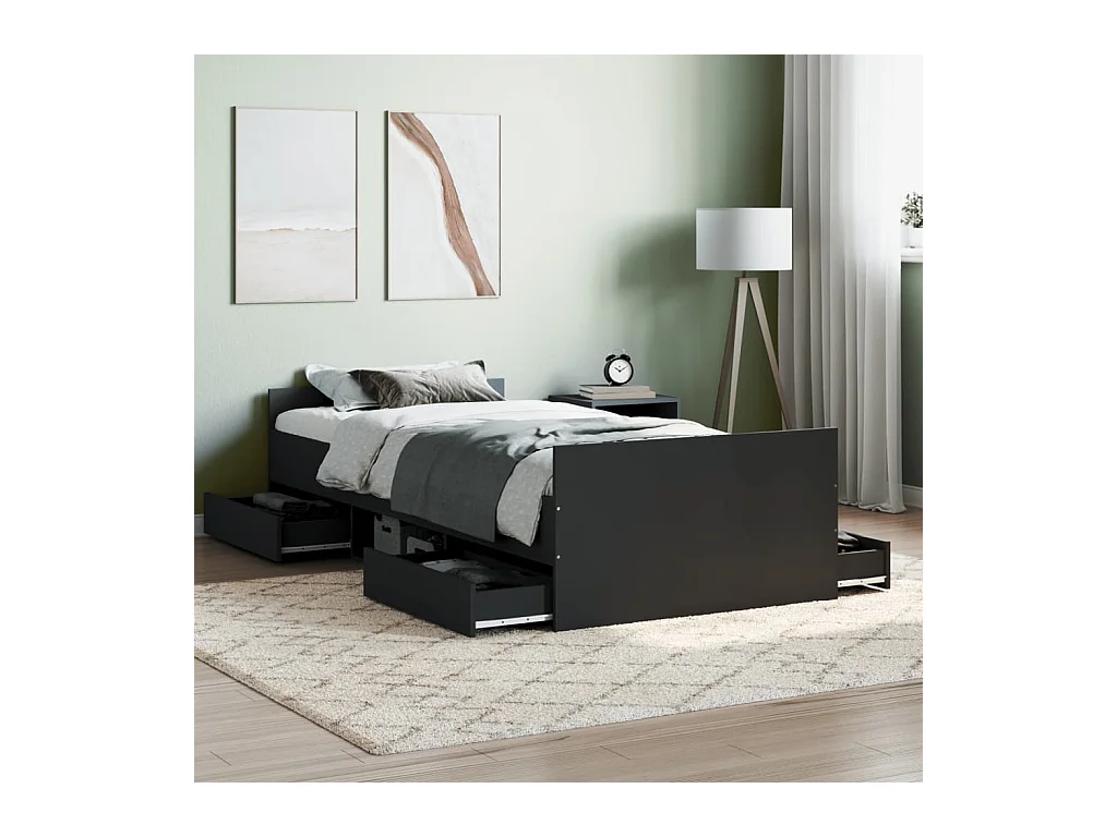 Lit-90x190 cm avec tête de lit/pied de lit noir EGGB20368