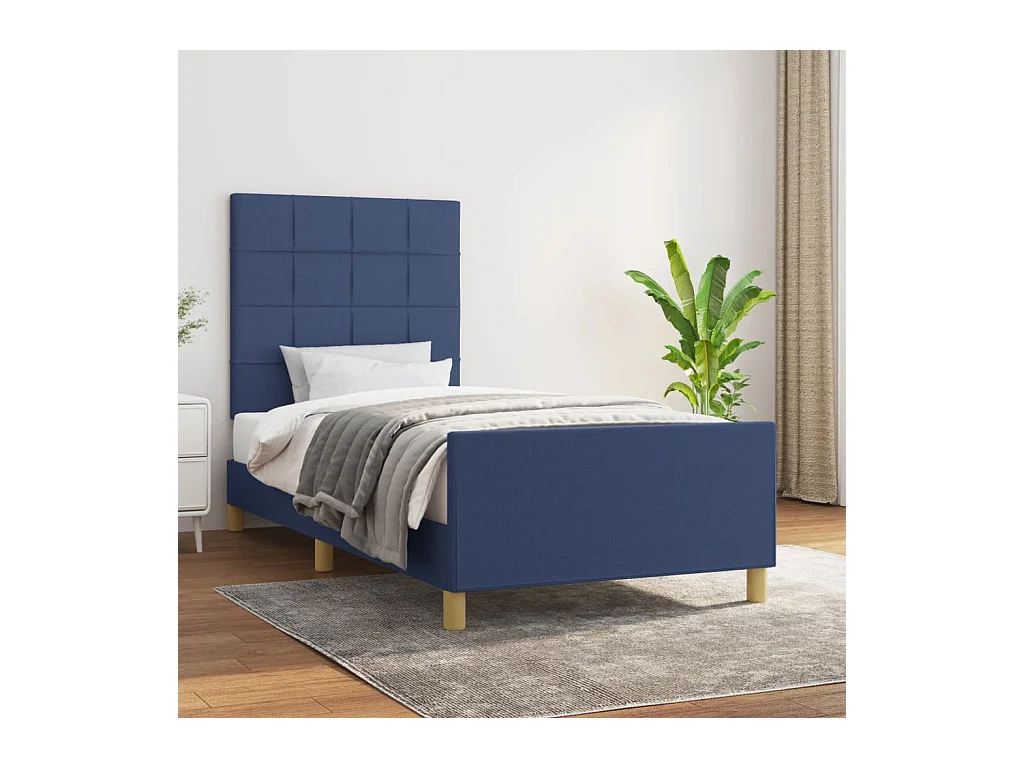 Lit-80x200 cm avec tête de lit Bleu Tissu EGGB31754