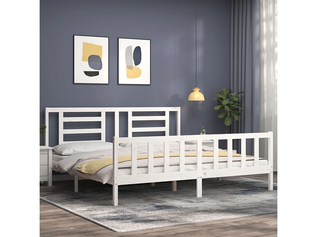 Bedframe met hoofdbord massief hout wit NL86246