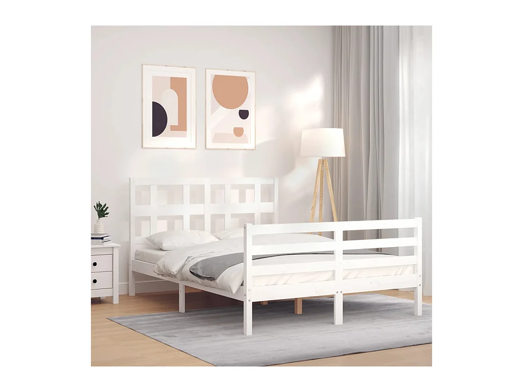 Lit-140x190 cm avec tête de lit blanc bois massif EGGB96230