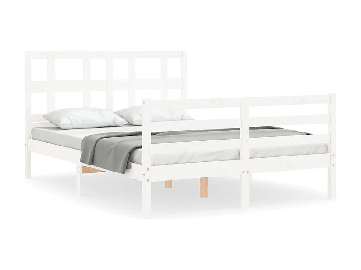 Cama 140x190 cm con cabecero madera maciza blanco ES64356