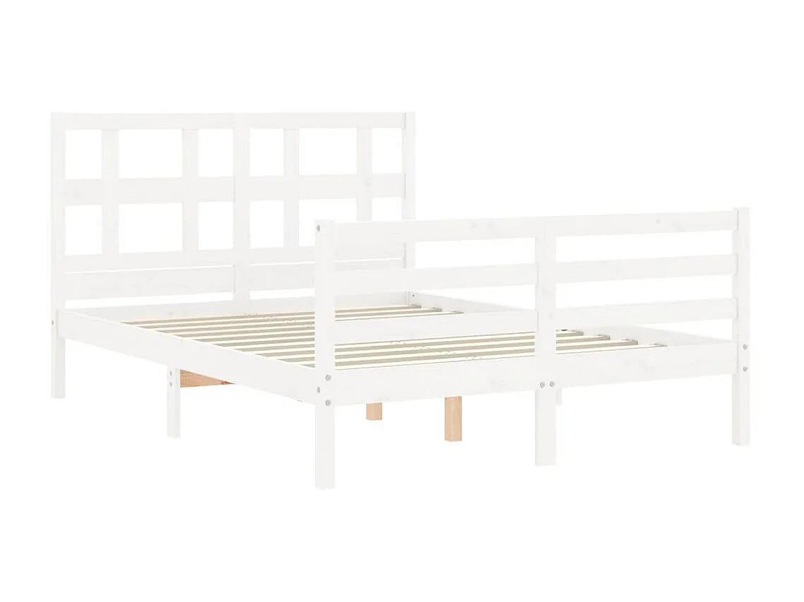 Cama 140x190 cm con cabecero madera maciza blanco ES64356