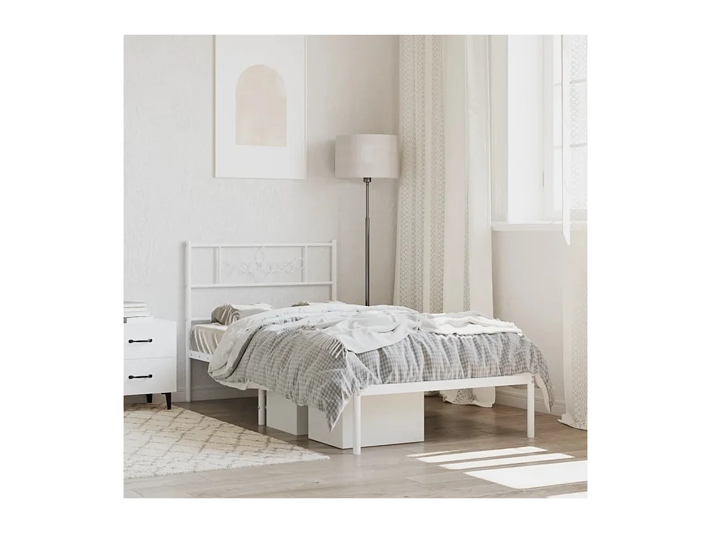 Lit-80x200 cm métal avec tête de lit blanc EGGB46809