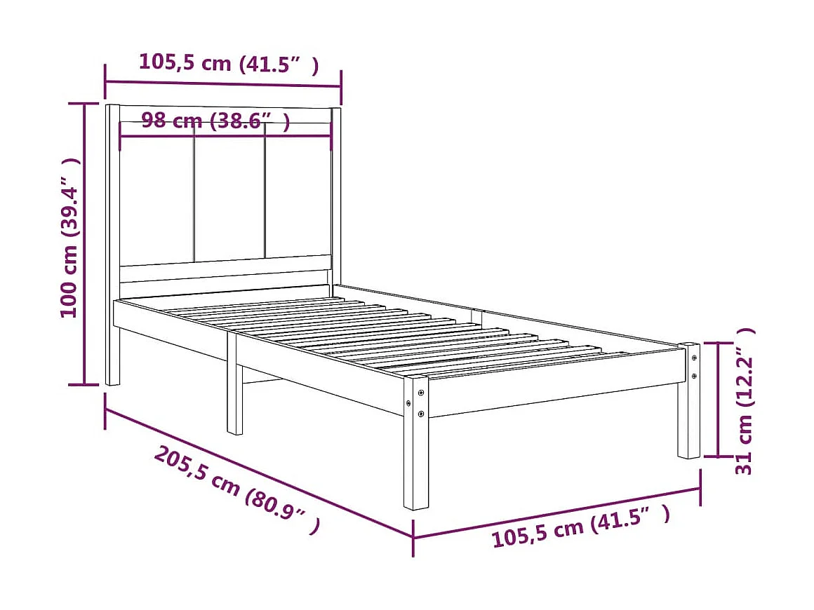 Lit-100x200 cm Bois de pin massif EGGB16528