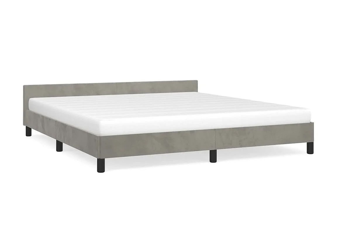Cama c/ cabeceira 160x200 cm veludo cinzento-claro PT326483