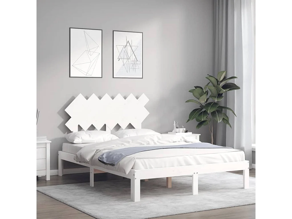 Lit-120x190 cm avec tête de lit blanc petit double bois massif EGGB82142