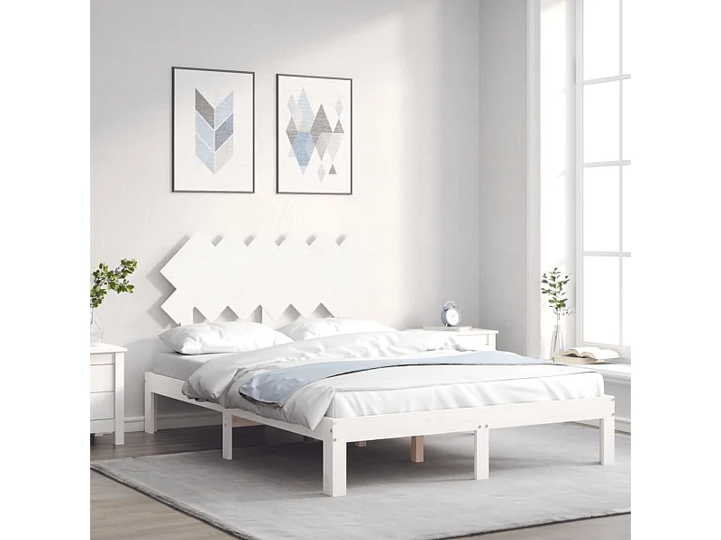 Lit-120x190 cm avec tête de lit blanc petit double bois massif EGGB82142