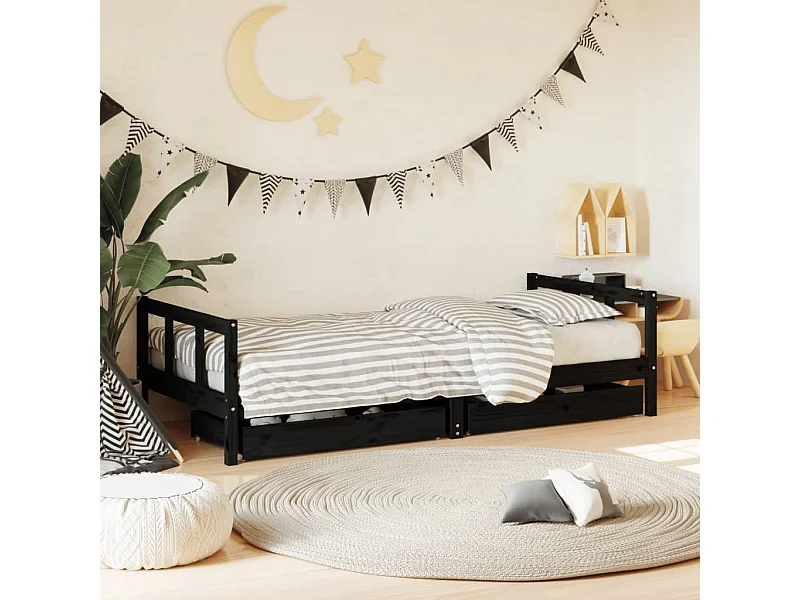 Cama infantil c/ gavetas 90x200 cm pinho maciço preto PT724191