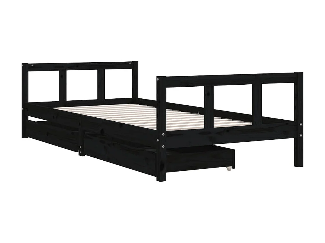 Cama infantil c/ gavetas 90x200 cm pinho maciço preto PT724191