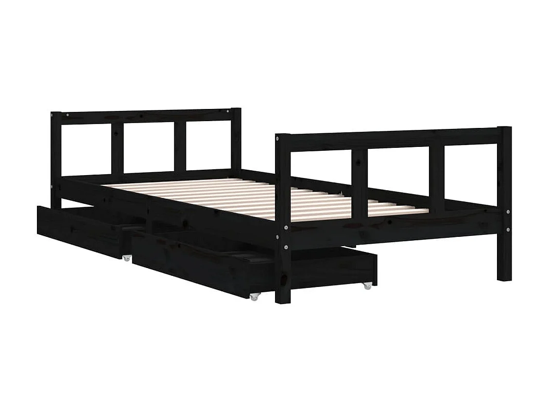 Cama infantil c/ gavetas 90x200 cm pinho maciço preto PT724191