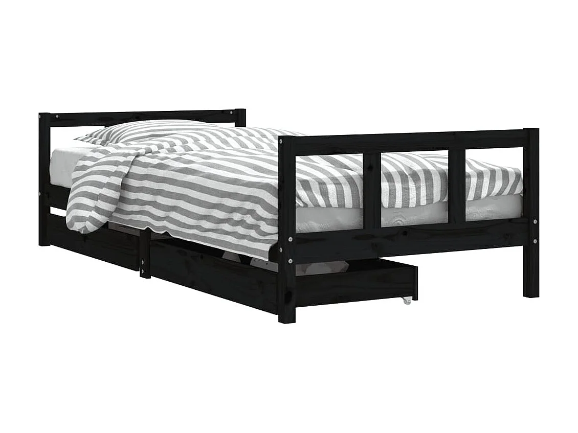 Lit-90x200 cm enfant avec tiroirs noir bois pin massif EGGB32675
