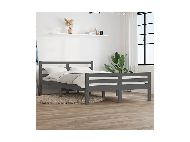 Lit-150x200 cm Gris Bois massif Très grand EGGB16858