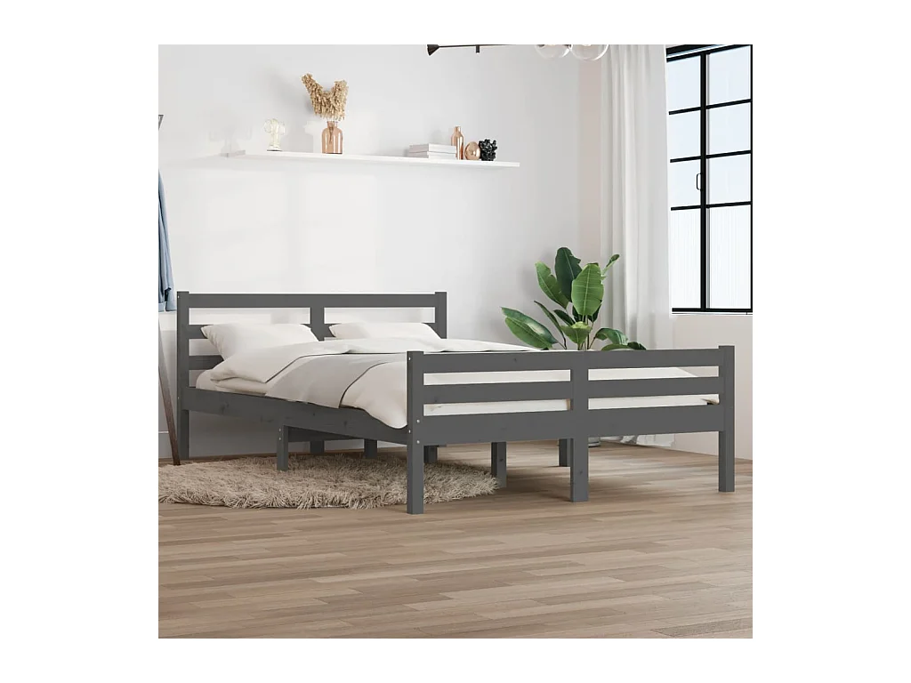 Cama king 150x200 cm madeira maciça cinza PT318165