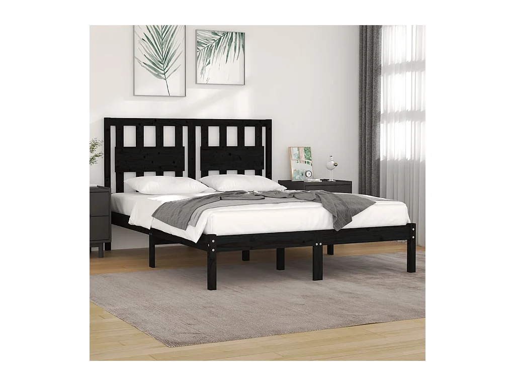 Lit-140x190 cm Noir Bois de pin massif EGGB18219
