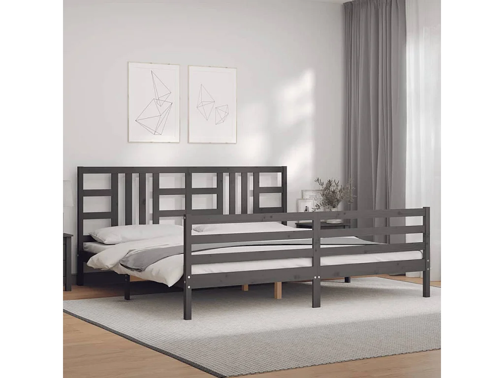 Cama com cabeceira 200x200 cm madeira maciça cinza PT867231