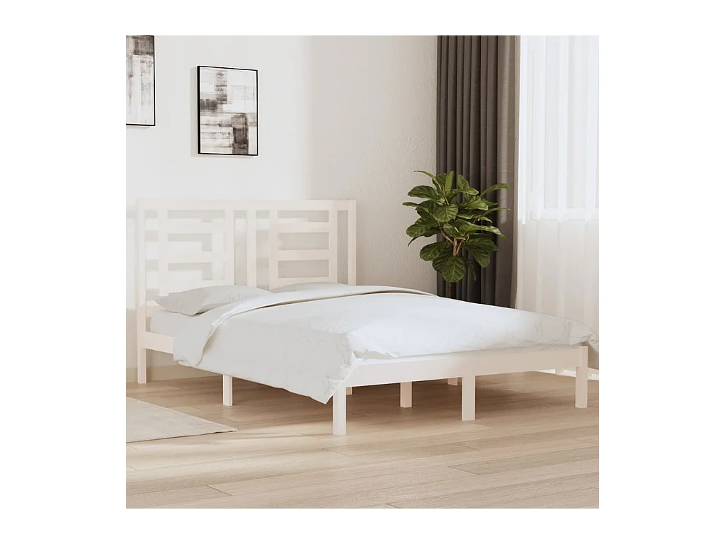 Lit-140x200 cm Blanc Bois de pin massif EGGB36878